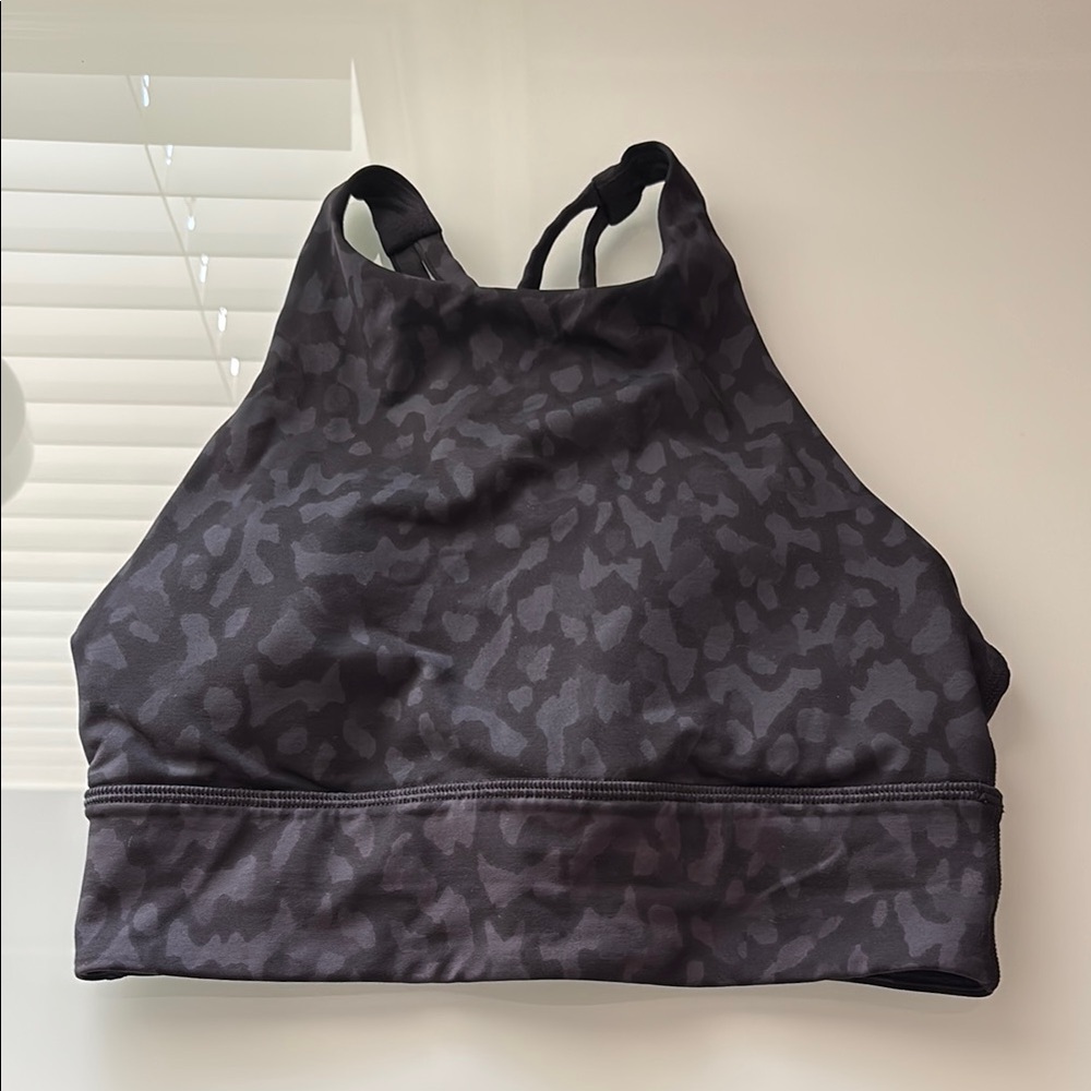 Lululemon Energy Bra High Neck Long Line Formation Camo Deep Coal Multi